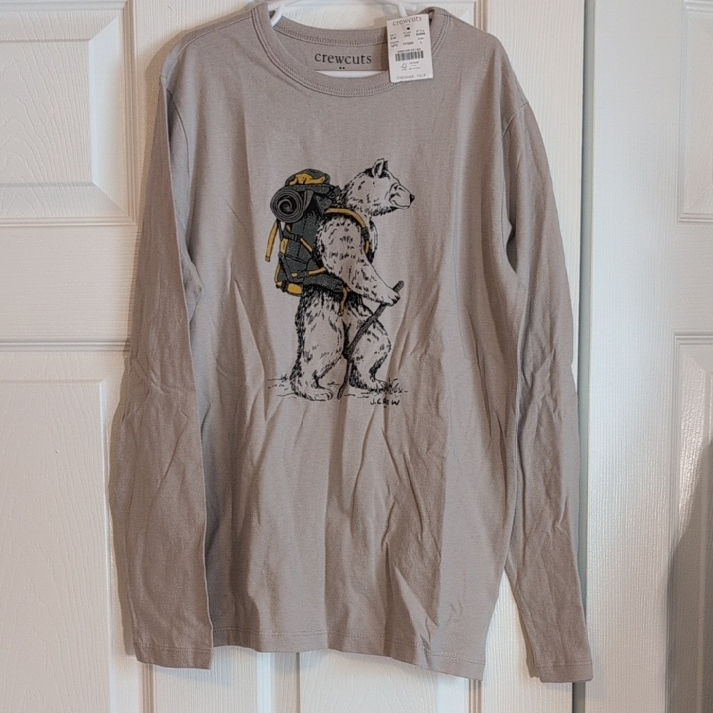 Crewcuts Gray Hiking Bear Graphic Kids Long Sleeve Shirt NWT